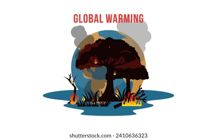 Global warming illustration, environment pollution, global warming heating impact concept