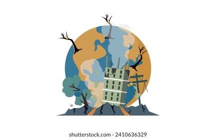 Ilustración del calentamiento del planeta, contaminación del medio ambiente, concepto de impacto del calentamiento del planeta