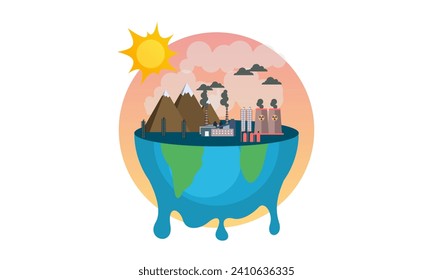 Global warming illustration, environment pollution, global warming heating impact concept