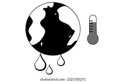 Global warming illustration, melting earth illustration, temperature increasment effect on earth. greenhouse effect.
