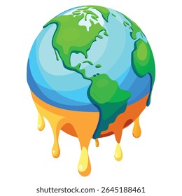 Global warming illustration showing melting earth due to climate change and rising temperatures