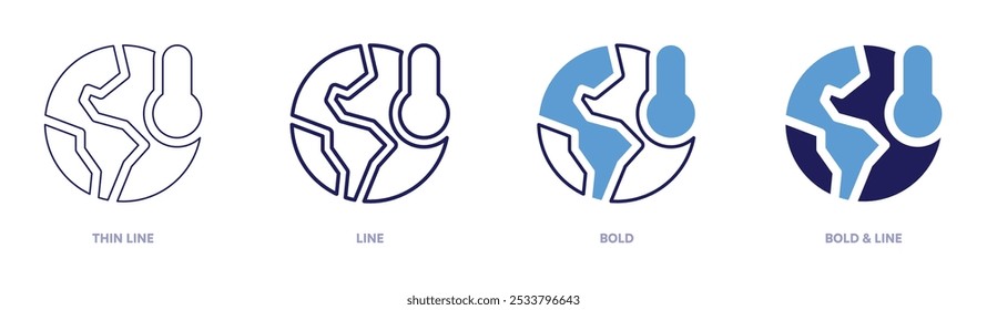 Global warming increase icon in 4 different styles. Thin Line, Line, Bold, and Bold Line. Duotone style. Editable stroke.