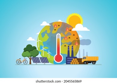 Global warming increase temperature earth with thermometer vector illustration