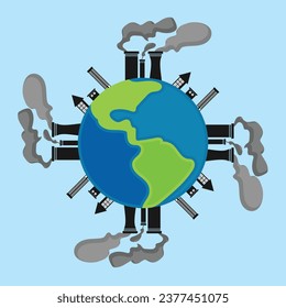 Global warming and industrialization vector illustration. air pollution disaster. earth day.