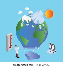 Global warming isometric 3d vector concept for banner, website, illustration, landing page, flyer, etc.