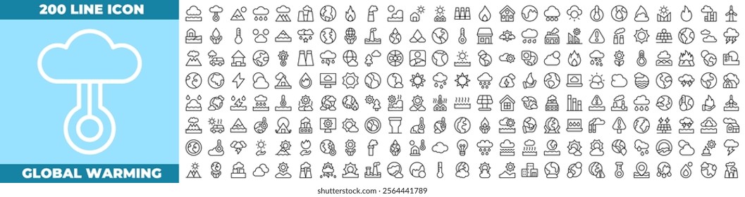 Global Warming Line Editable Icons set. Vector illustration in modern thin line style of global warming icons: global warming, greenhouse, melting ice, earth pollution, etc