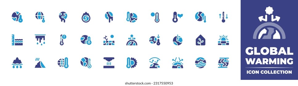 Global warming line icon collection. Editable stroke. Vector illustration. Containing global warming, global, temperature, thermometer, earth, sea level, melting, high temperature, heat, drought.