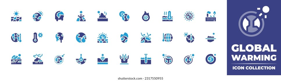 Global warming line icon collection. Editable stroke. Vector illustration. Containing drought, greenhouse effect, melting, glacier, earth, temperature, sun, greenhouse gas, thermometer, fire, heat.