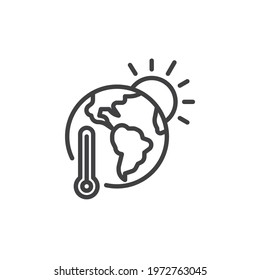 Global warming line icon. linear style sign for mobile concept and web design. Earth planet temperature outline vector icon. Symbol, logo illustration. Vector graphics