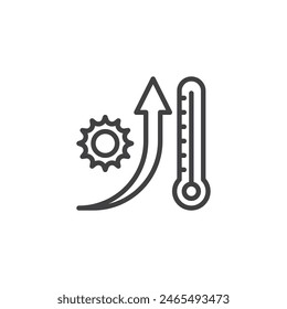 Icono de línea de calentamiento global. signo de estilo lineal para concepto móvil y Diseño web. Icono de Vector de contorno de temperatura ascendente del termómetro. Símbolo de Clima caliente, ilustración de logotipo. Vector gráfico