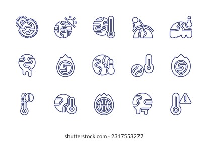Conjunto de iconos de la línea de calentamiento global. Trazo editable. Ilustración vectorial. Conteniendo ozono, calentamiento global, cambio climático, alta temperatura, calor.