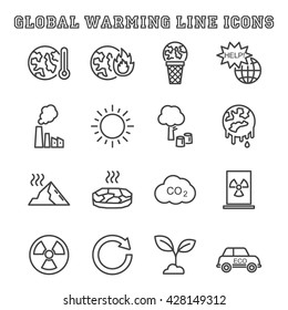 global warming line icons, mono vector symbols