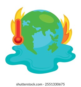 global warming melting of the earth icon isolated