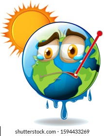 Global warming with melting earth illustration