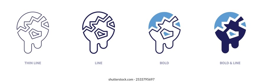 Global warming melting ice icon in 4 different styles. Thin Line, Line, Bold, and Bold Line. Duotone style. Editable stroke.