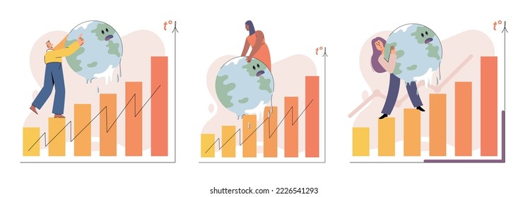 Global warming metaphor concept. Scientist studies problem of rising temperatures on planet Earth. Makes analysis of ecology and environment. Scientific research on climate change, environmental tests