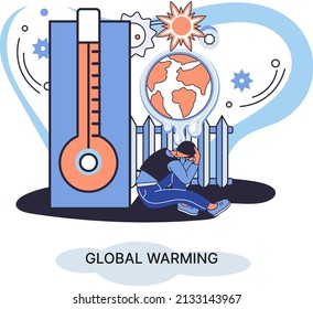 Global warming metaphor, human climate change, emissions destroy atmosphere and air, natural disaster, deforestation, global heating, lack of plants and drought. Environmental catastrophe on planet