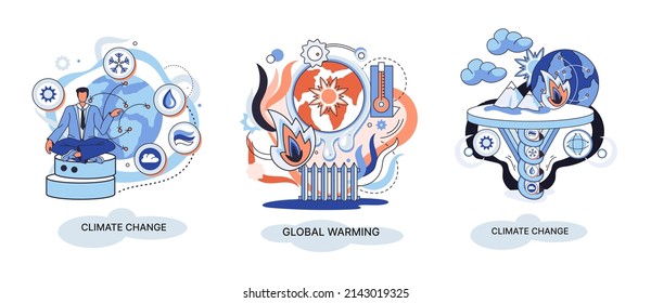 La metáfora del calentamiento global, el cambio climático humano, las emisiones destruyen la atmósfera y el aire, los desastres naturales, la deforestación, la calefacción mundial, la falta de plantas y la sequía. Catástrofe ambiental en el planeta