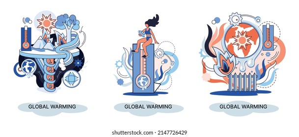 Global warming metaphor, human climate change, emissions destroy atmosphere and air, natural disaster, deforestation, global heating, lack of plants and drought. Environmental catastrophe on planet