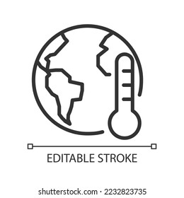 Global warming pixel perfect linear icon. Climate changes. Hot weather. Ecological issue. Thin line illustration. Contour symbol. Vector outline drawing. Editable stroke. Arial font used