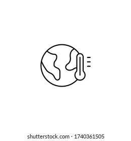 Global warming, planet and thermometer simple thin line icon vector illustration