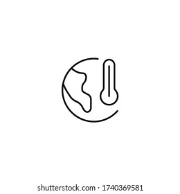 Global warming, planet and thermometer simple thin line icon vector illustration