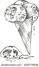 Global warming. Planets in the form of ice cream. The melting planet Earth, Mars and the Moon. Comics on the theme of ecology