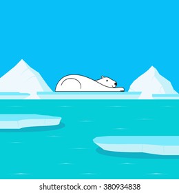 Global Warming and Polar Bear on Glacier