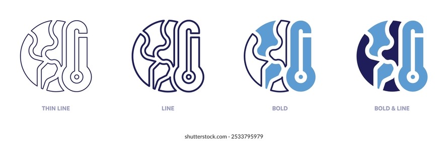 Global warming polar regions icon in 4 different styles. Thin Line, Line, Bold, and Bold Line. Duotone style. Editable stroke.