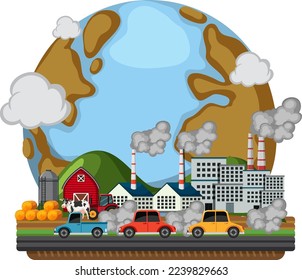 Global warming from pollution gas illustration
