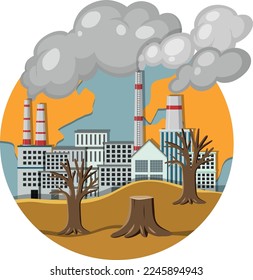 Global warming from pollution gas illustration