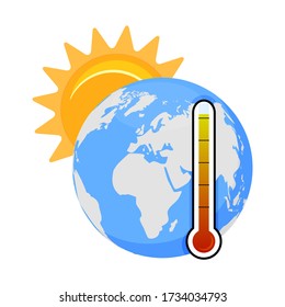 Global warming problem, high temperature on planet. Vector global climate change, earth summer, sun warm and hot weather illustration