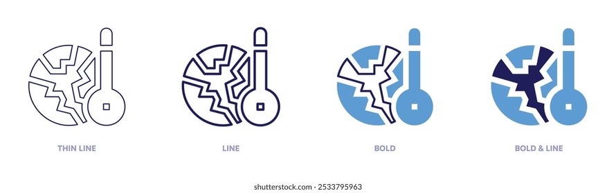 Global warming projections icon in 4 different styles. Thin Line, Line, Bold, and Bold Line. Duotone style. Editable stroke.