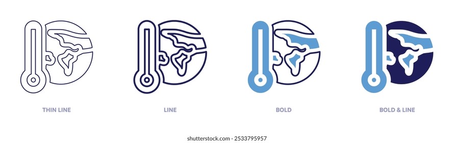 Globale Erwärmung Publikationen Symbol in 4 verschiedenen Stilen. Dünne Linie, Linie, Fett und Fette Linie. Duotone-Stil. Bearbeitbarer Strich.