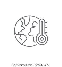 Global warming related vector linear icon. Climate changes. Thermometer. Hot weather. Ecological issue. Global problems. Vector outline illustration Isolated on white background. Editable stroke