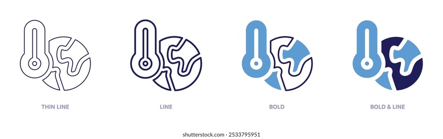 Globale Erwärmung Ressourcen Symbol in 4 verschiedenen Stilen. Dünne Linie, Linie, Fett und Fette Linie. Duotone-Stil. Bearbeitbarer Strich.