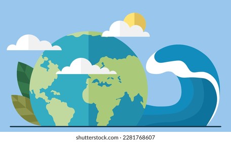 Global warming, sea level rise, increase in temperature of planet, evaporation of worlds oceans. Ecological catastrophy, human impact on ecology. Saving Earth and environmental care, climate change