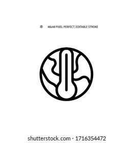 Global warming simple black line web icon vector illustration. Editable stroke. 48x48 Pixel Perfect.