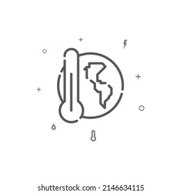 Global warming simple vector line icon, symbol, pictogram, sign isolated on white background. Editable stroke. Adjust line weight.