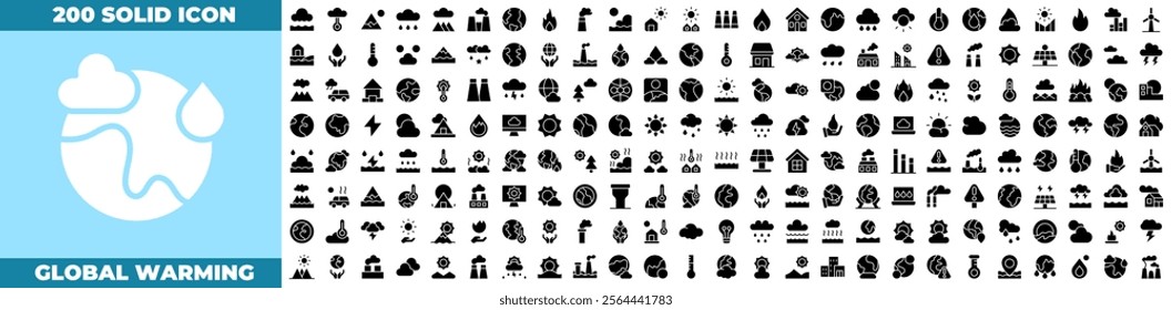 Global Warming Solid Editable Icons set. Vector illustration in modern thin Solid style of global warming icons: global warming, greenhouse, melting ice, earth pollution, etc
