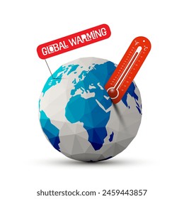 Global warming symbol with globe and thermometer isolated on white background