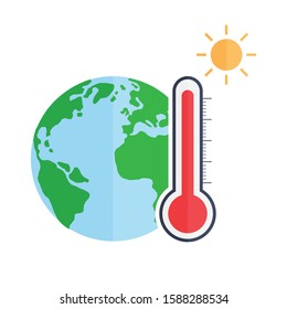 Global warming symbol with thermometer. Hot melt planet earth isolated on white background. Vector illustration in modern flat design.