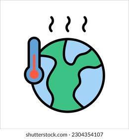 Global warming symbol with thermometer. Hot melt planet earth vector illustration on white background.