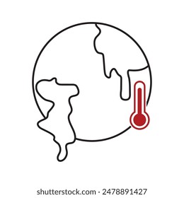 Global warming symbol with thermometer. Warm earth isolated on white background. Modern flat design vector illustration.

