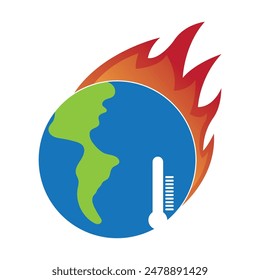 Global warming symbol with thermometer. Warm earth isolated on white background. Modern flat design vector illustration.

