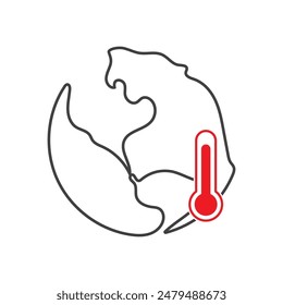 Global warming symbol with thermometer. Warm earth isolated on white background. Modern flat design vector illustration.
