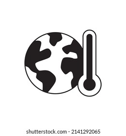 Global Warming,  Warming Global Temperature Icon In Black Flat Glyph, Filled Style Isolated On White Background