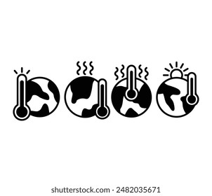 Iconos de temperatura del calentamiento global símbolo signo Vector diseño ilustración simple color blanco negro conjunto de colección aislado