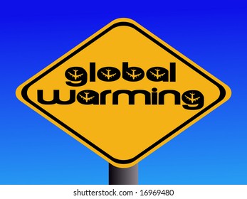 Global warming text with airplane sign illustration