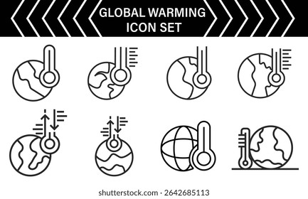 Global warming thin line global warming icon set on white background.